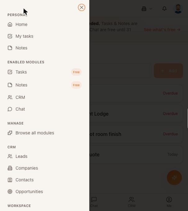 The three-lines menu on a phone: Notes and the other modules live here.