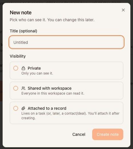 The New note window.