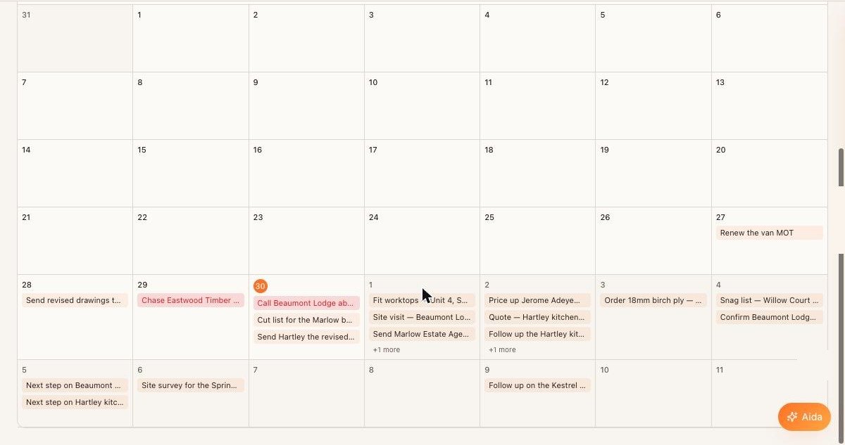 Calendar view.