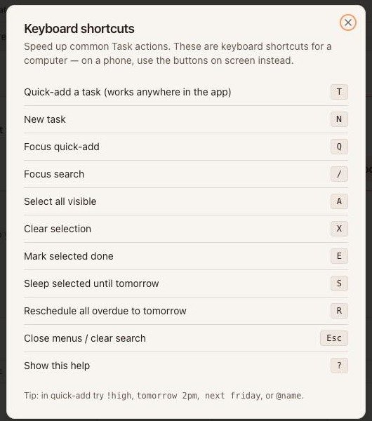 The shortcuts window (press ?).